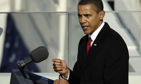 obamaspeech460 President Barack Obama gives his inaugural address. Photograph: Chip Somodevilla/Getty
