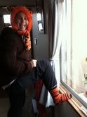 Julia as Tigger keeping warm Julia as Tigger keeping warm
